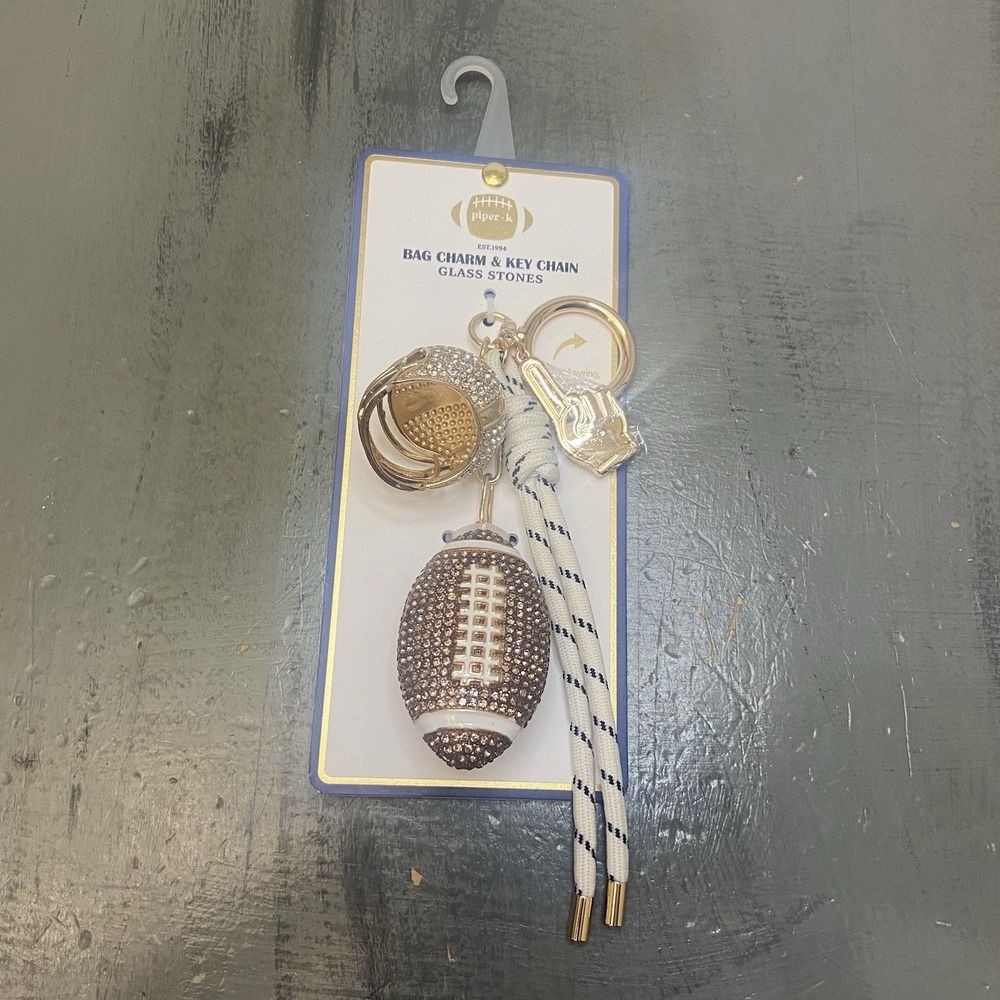 PIPER*K BAG CHARM & KEY CHAIN GLASS STONES FOOTBALL BLING SPARKLE SHINE NWT